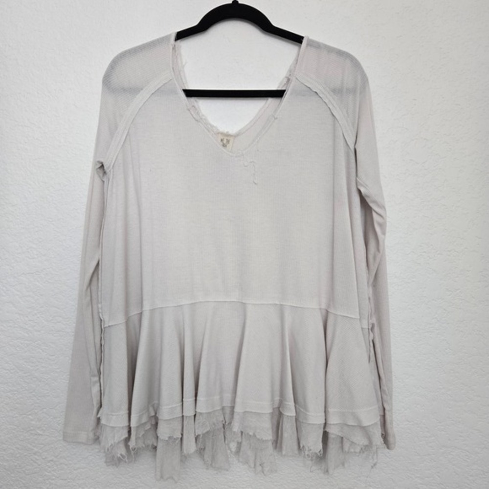 We The Free People S Long Sleeve Top Ruffle Hem Thermal Boho